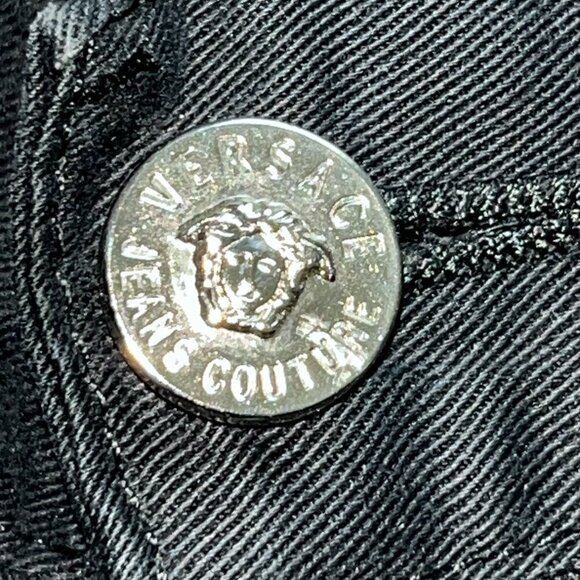VERSACE JEANS COUTURE VINTAGE BLACK STUDDED JEANS  MADE IN ITALY  - W30 L34 TALL - Picture 6 of 16